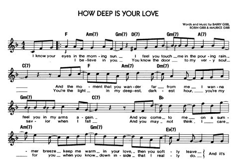 how deep is your love sheet music? the harmony of words and emotions